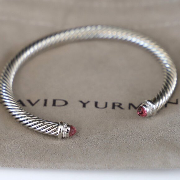David Yurman Sterling Silver 5mm Cable Bracelet Tourmaline & Diamonds size Small - Picture 2 of 6